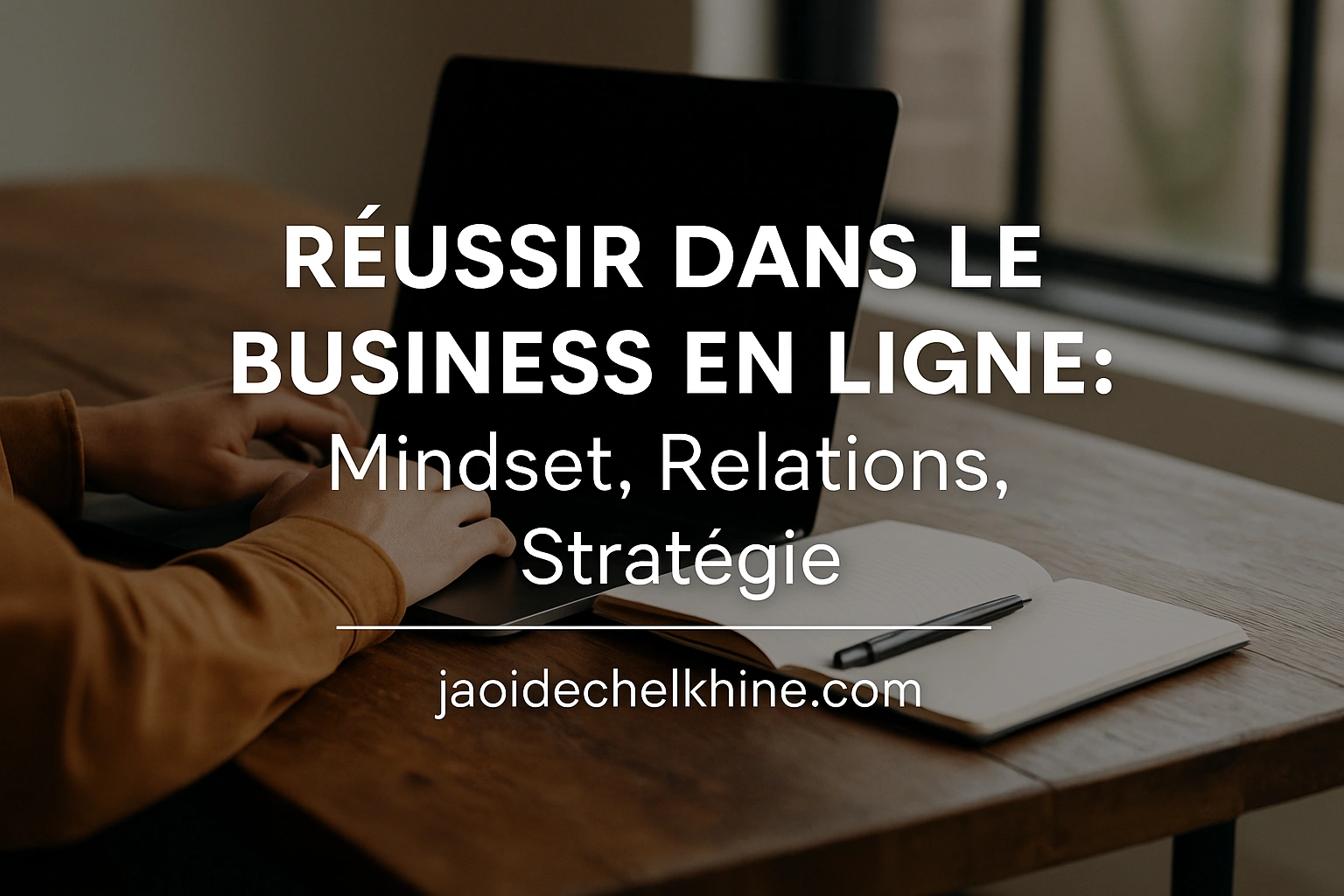 Entrepreneur travaillant sur un ordinateur portable avec graphiques et carnet — workspace business en ligne - Blog par Jaoide Chelkhine Stratège en transformation et performance humaine